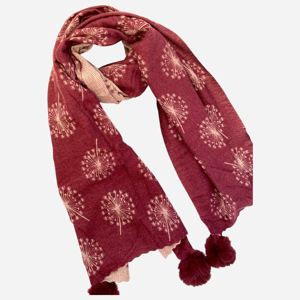 Cashmere Dandelion Scarf with Pom Poms