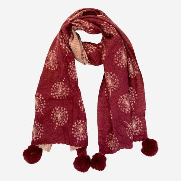 Cashmere Dandelion Scarf with Pom Poms