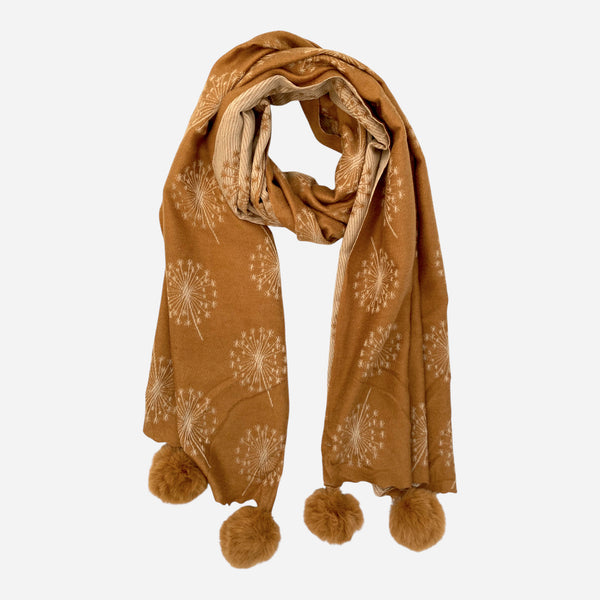 Cashmere Dandelion Scarf with Pom Poms