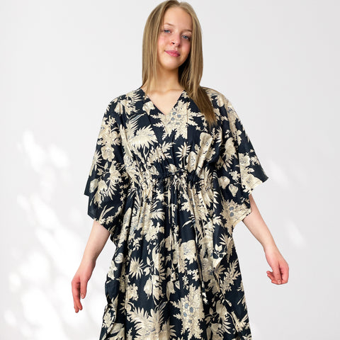 Black Long 100% Cotton Kaftan