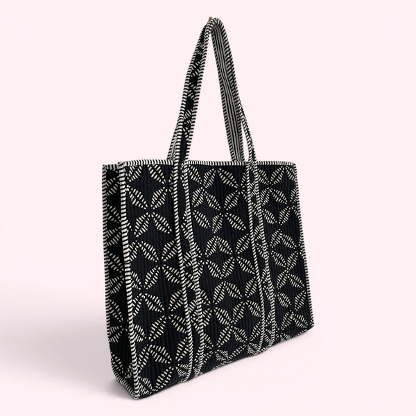 Black and White Geometric Print Quilted Cotton Tote Bag
