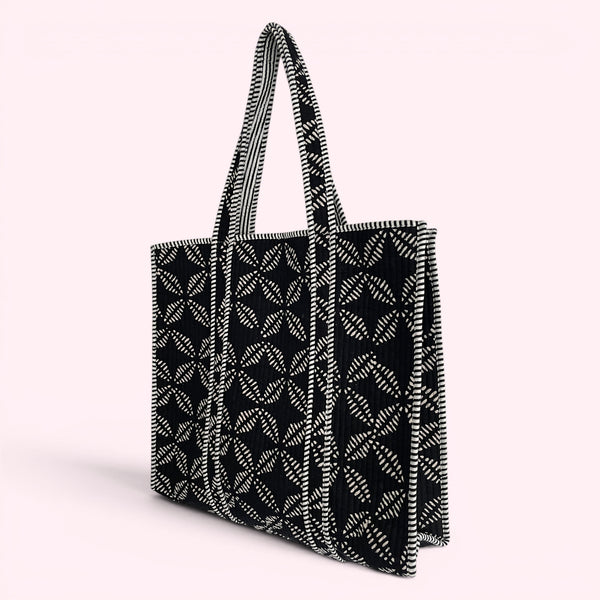 Black and White Geometric Print Quilted Cotton Tote Bag