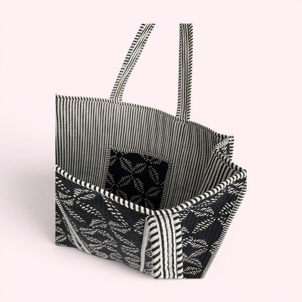 Black and White Geometric Print Quilted Cotton Tote Bag