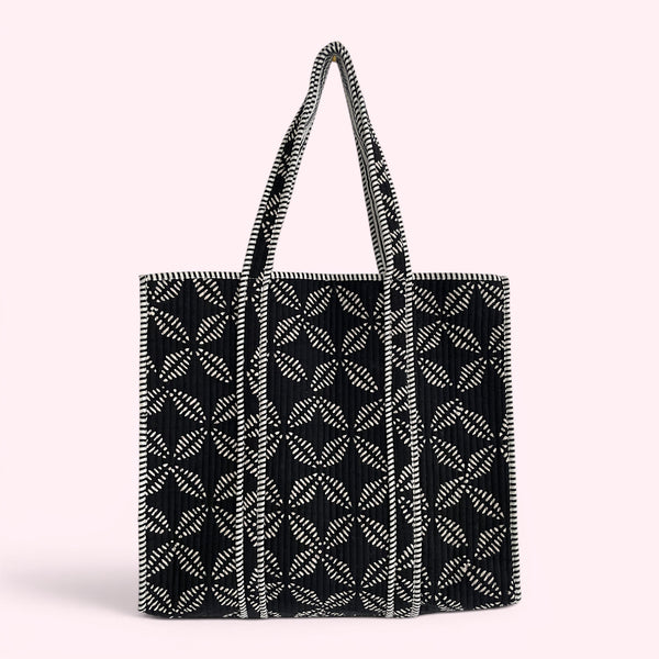 Black and White Geometric Print Quilted Cotton Tote Bag