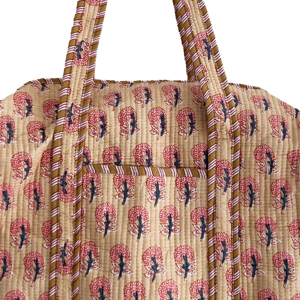 Block Print Flower Cotton Quilted Weekend Duffle Bag