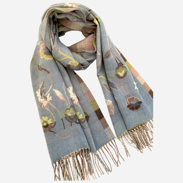 Tapestry Floral Supersoft Winter Scarf in Denim Blues