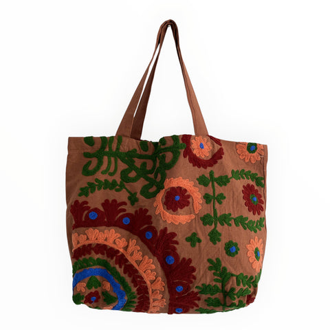 Embroidered Suzani Bag in Brown