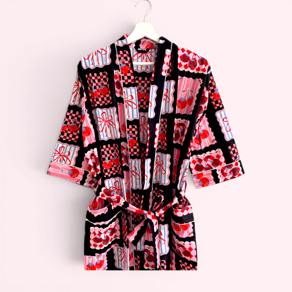 Cherry and Bow Print 100% Cotton Dressing Gown