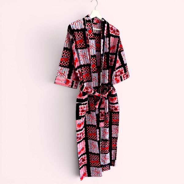 Cherry and Bow Print 100% Cotton Dressing Gown