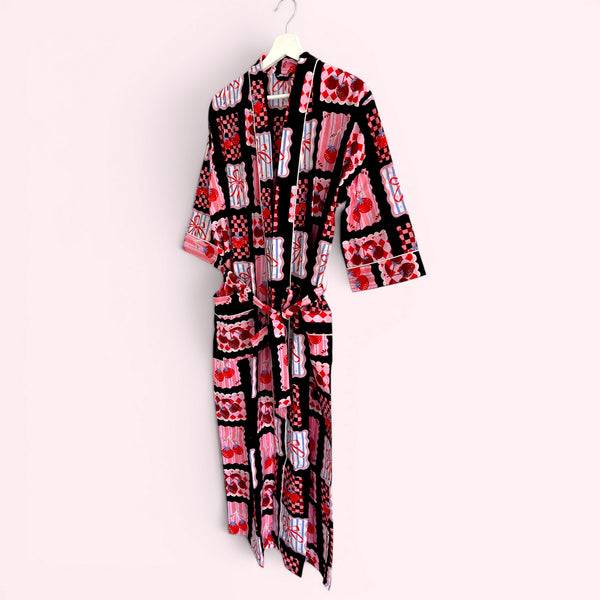 Cherry and Bow Print 100% Cotton Dressing Gown