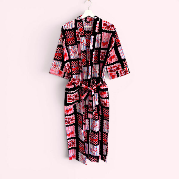 Cherry and Bow Print 100% Cotton Dressing Gown