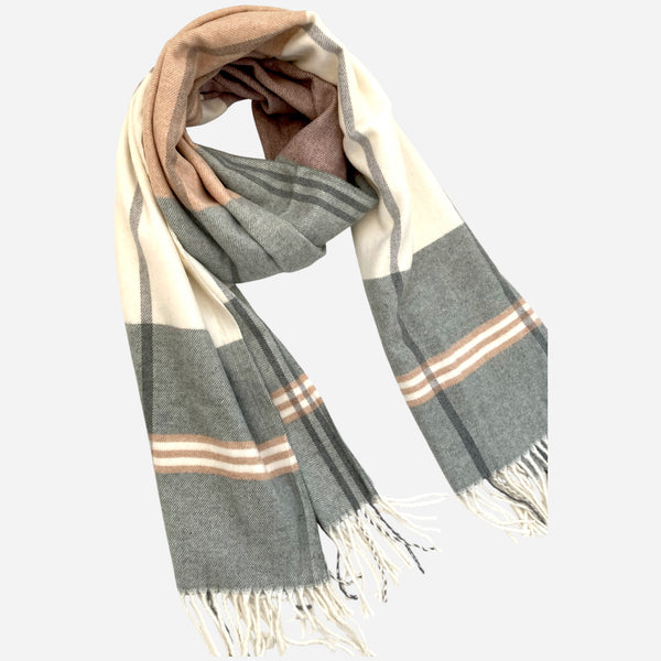 Classic Check Cashmere Blend Winter Scarf - Teal and Browns