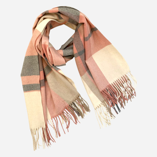 Classic Check Cashmere Blend Winter Scarf - Pinks and Creams