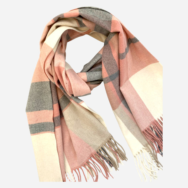 Classic Check Cashmere Blend Winter Scarf - Pinks and Creams