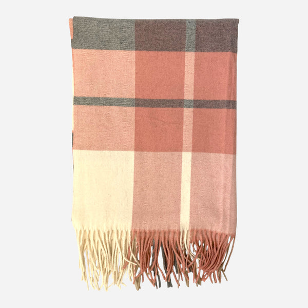 Classic Check Cashmere Blend Winter Scarf - Pinks and Creams