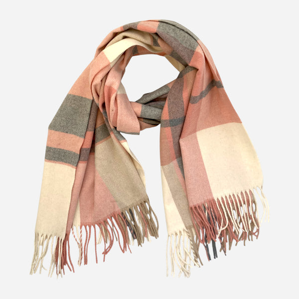 Classic Check Cashmere Blend Winter Scarf - Pinks and Creams