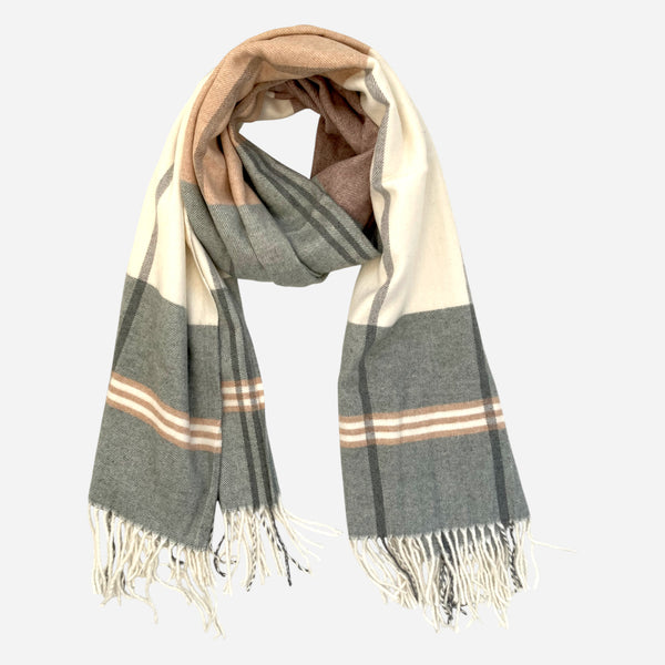 Classic Check Cashmere Blend Winter Scarf - Teal and Browns