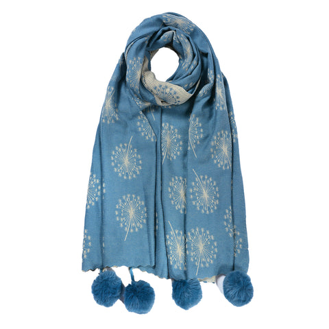 Cashmere Dandelion Scarf with Pom Poms