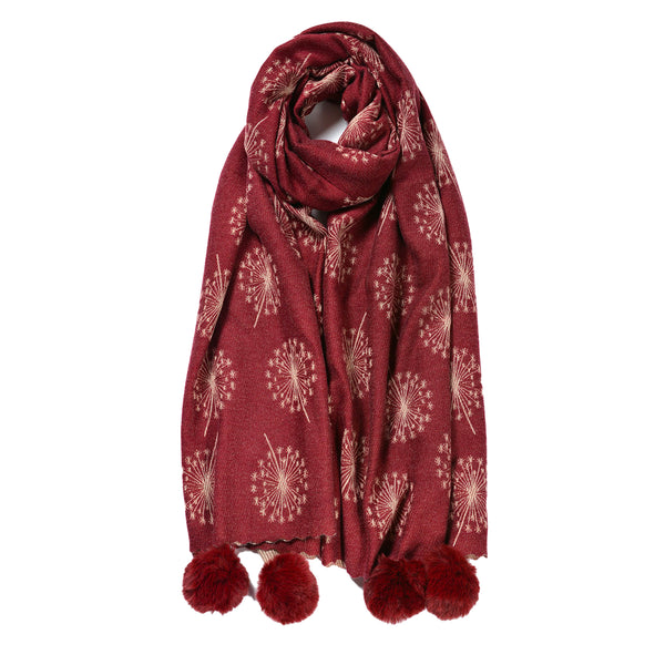 Cashmere Dandelion Scarf with Pom Poms
