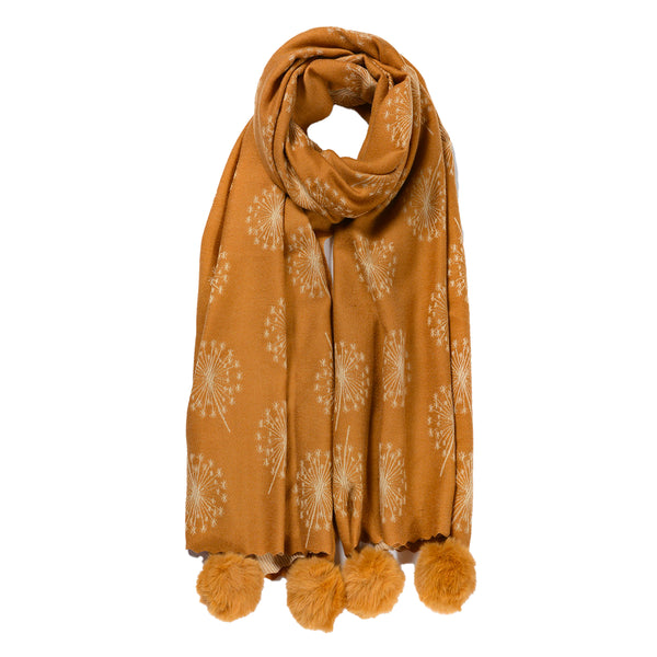 Cashmere Dandelion Scarf with Pom Poms