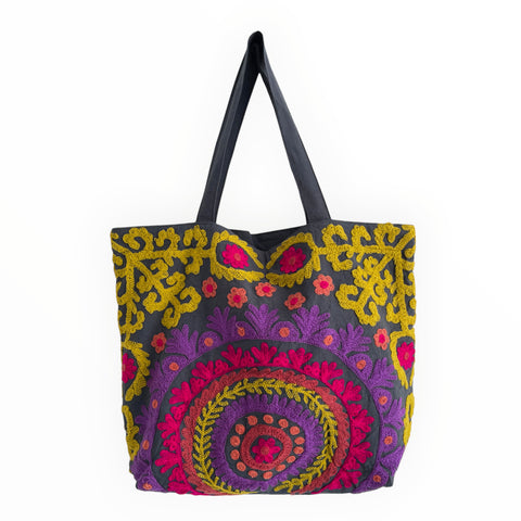 Embroidered Suzani Bag in Dark Grey