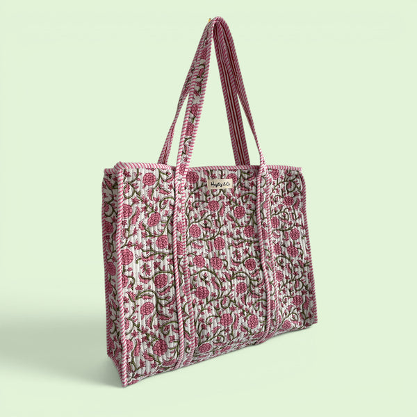 Ditsy Pink Floral Quilted Cotton Tote Bag
