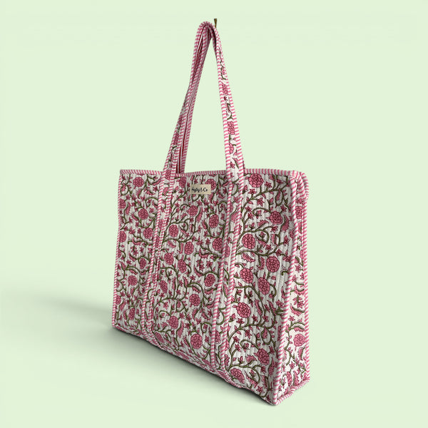 Ditsy Pink Floral Quilted Cotton Tote Bag