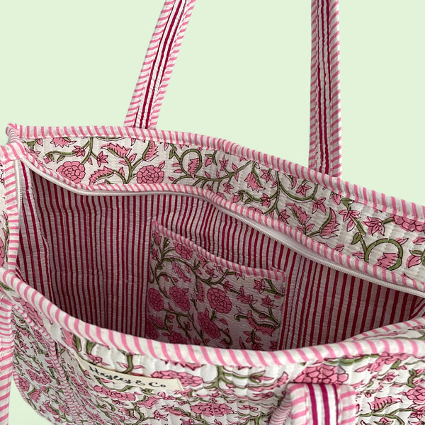 Ditsy Pink Floral Quilted Cotton Tote Bag