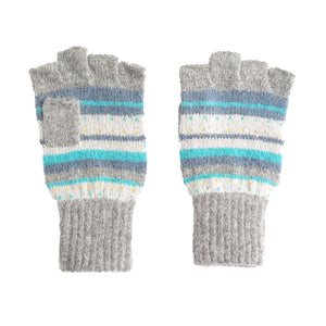 Fingerless Gloves with Grey and Turquoise Stripe