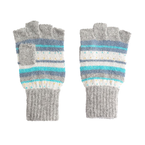 Fingerless Gloves with Grey and Turquoise Stripe