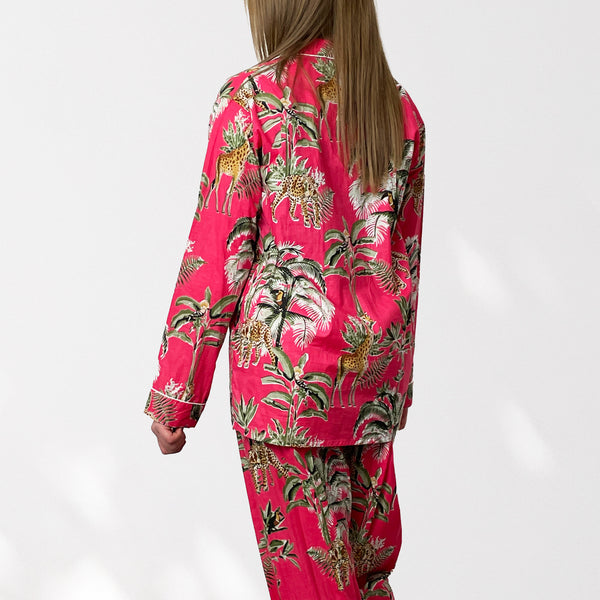 Giraffe Print 100% Cotton Long Pyjama Set in Pink