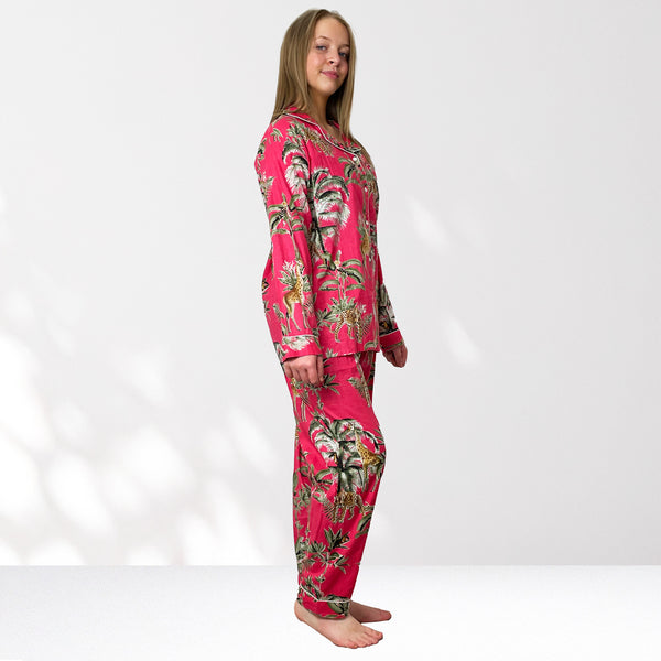 Giraffe Print 100% Cotton Long Pyjama Set in Pink