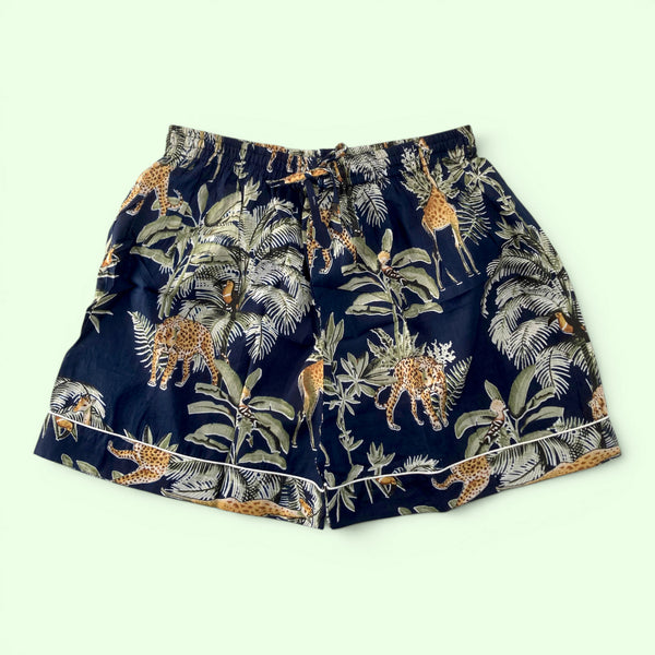 Giraffe Print 100% Cotton Short Pyjama Set in Dark Blue
