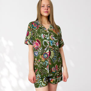 Green Floral 100% Cotton Short Pyjama Set