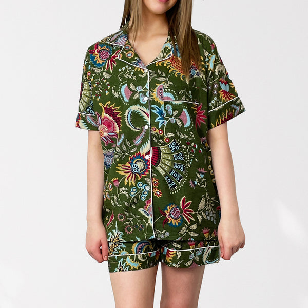 Green Floral 100% Cotton Short Pyjama Set