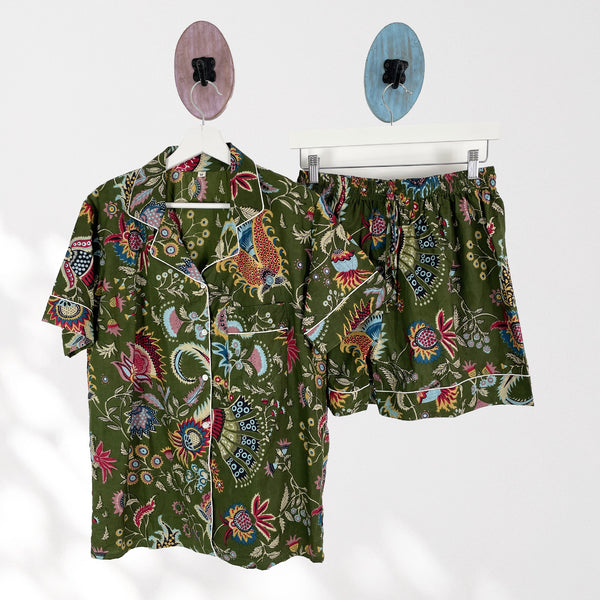 Green Floral 100% Cotton Short Pyjama Set