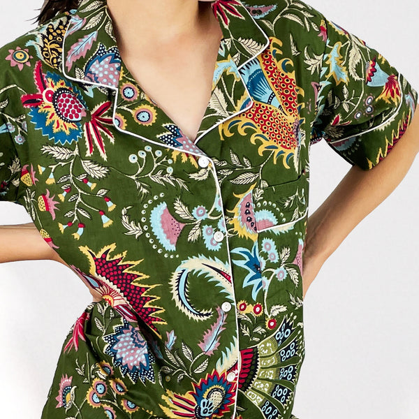 Green Floral 100% Cotton Short Pyjama Set