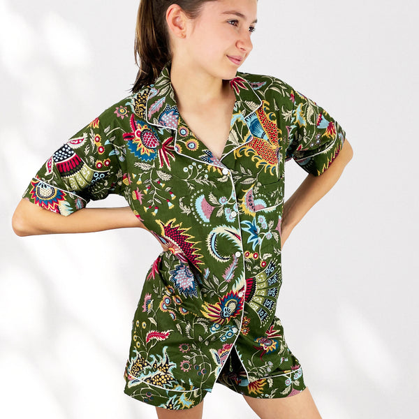 Green Floral 100% Cotton Short Pyjama Set