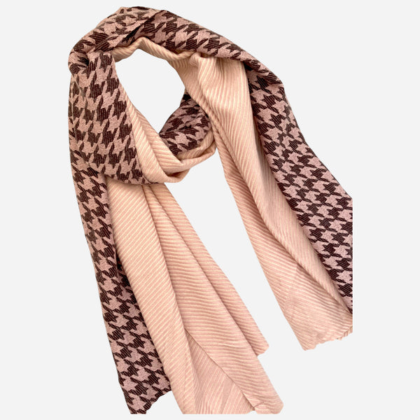 Houndstooth Cashmere Blend Winter Scarf - Pinks