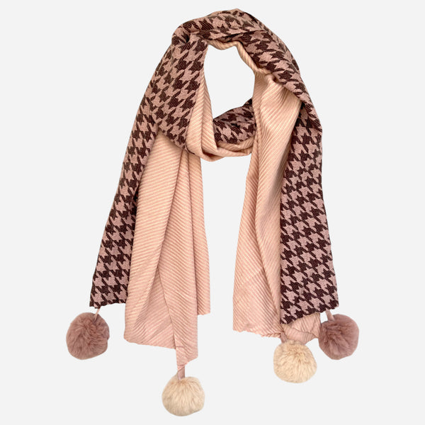 Houndstooth Cashmere Blend Winter Scarf - Pinks