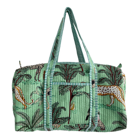 Jungle Print Weekend Duffle Print Bag in Mint Green