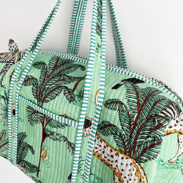Jungle Print Weekend Duffle Print Bag in Mint Green