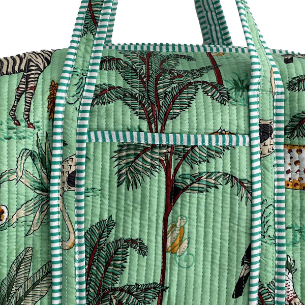 Jungle Print Weekend Duffle Print Bag in Mint Green