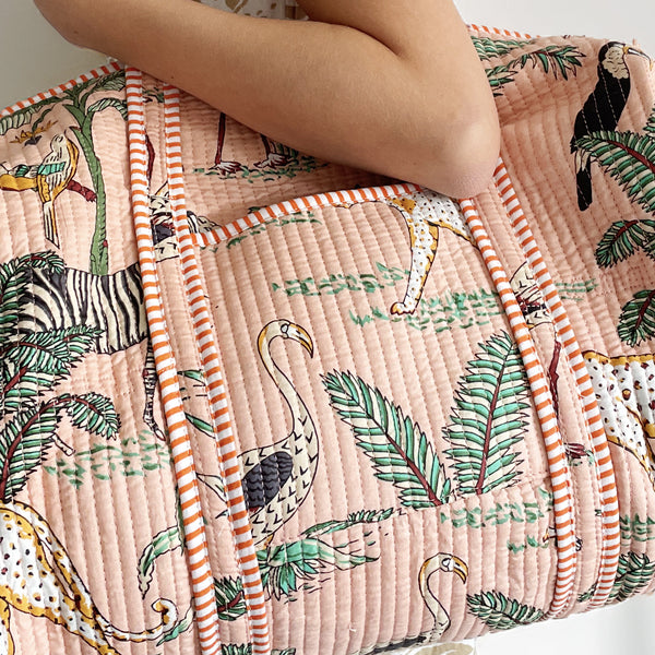 Jungle Print Weekend Duffle Print Bag in Peach