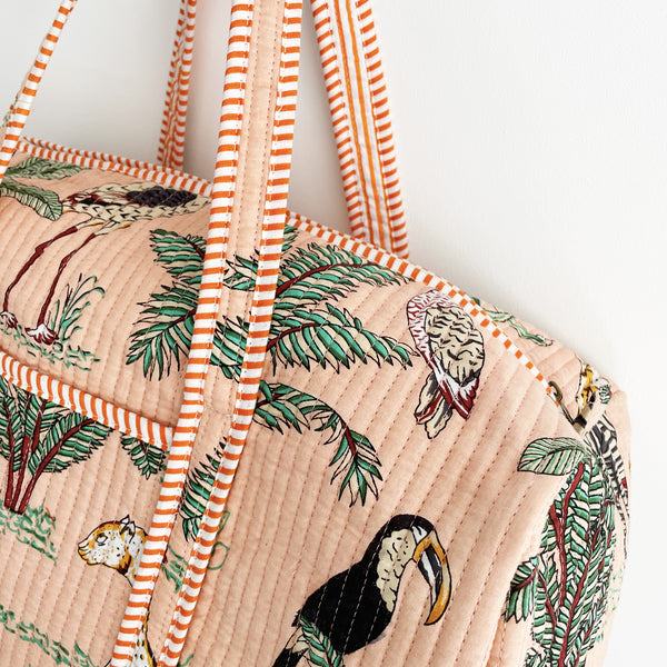 Jungle Print Weekend Duffle Print Bag in Peach
