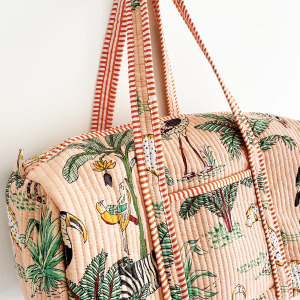 Jungle Print Weekend Duffle Print Bag in Peach