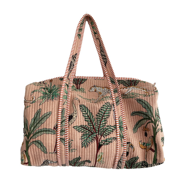Jungle Print Weekend Duffle Print Bag in Peach
