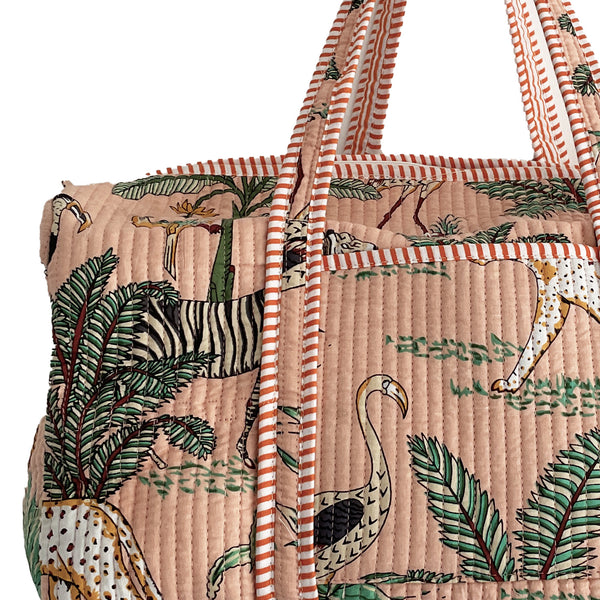 Jungle Print Weekend Duffle Print Bag in Peach