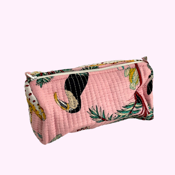 Jungle Print Cotton Washbag, Make Up Bag, Pencil Case with Waterproof Lining - Jungle Animal Print in Pink