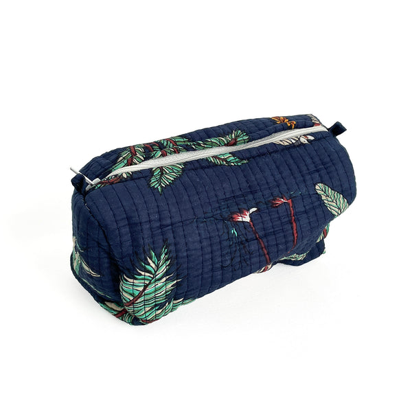 Jungle Print Cotton Washbag, Make Up Bag, Pencil Case with Waterproof Lining - Jungle Animal Print in Navy Blue